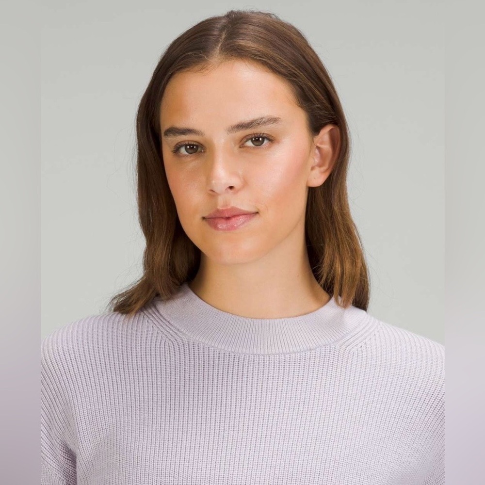 Lululemon Merino Wool Blend Ribbed Crewneck Sweater, Faint Lavender, Size 12 - Picture 2 of 8